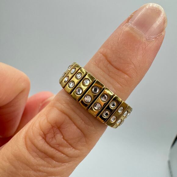 Swarovski Crystal Expansion Stretch Ring Gold Tone Swan Signed Expandable - Picture 6 of 13